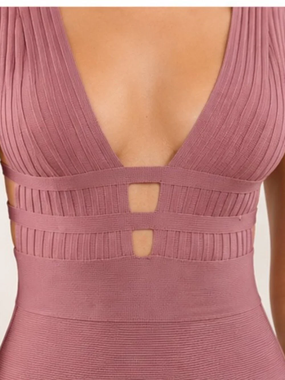 Premium Mauve Pink Cutout Women's Sheath Bandage Midi Bodycon Dress | Size L - Picture 7 of 11